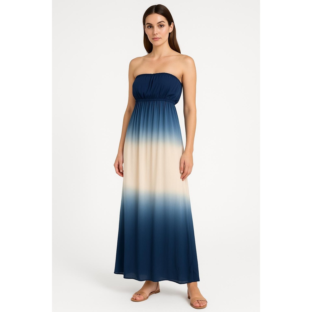 YA Los Angeles Womens Dress Small Blue White Ombre Strapless Maxi‎ Off Shoulder
